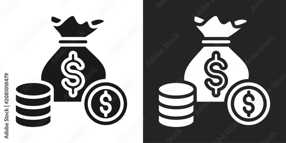 Naklejka premium Wealth Savings Icon In Black And White Glyph Style