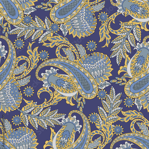 Asian Vintage floral background. Damask paisley seamless vector pattern