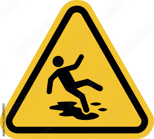 Foto Slippery floor warning sign vector icon – slip hazard danger symbol