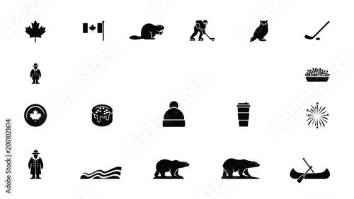 Fotografie Minimalist black and white icons showcase diverse cultural and outdoor activitie