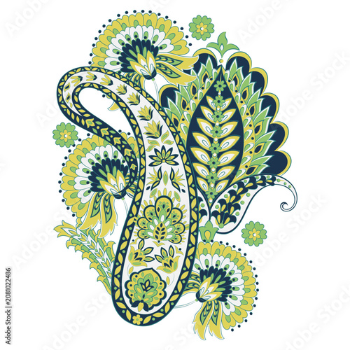 Paisley vector isolated pattern. Fantastic flower, leaves. Textile bohemian print. Batik painting. Vintage