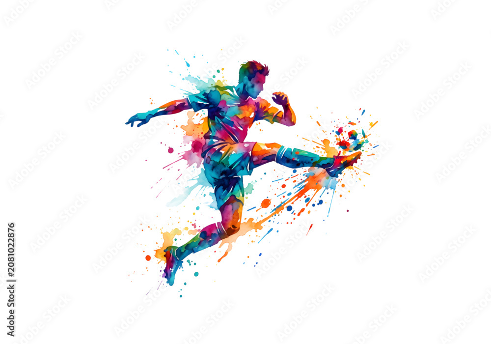 Fototapeta premium colorful soccer player kicking ball png on transparent background
