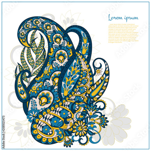 Turkish Cucumber Paisley. Vector pattern in traditional oriental style with flowers, leaves and fantasy elements.