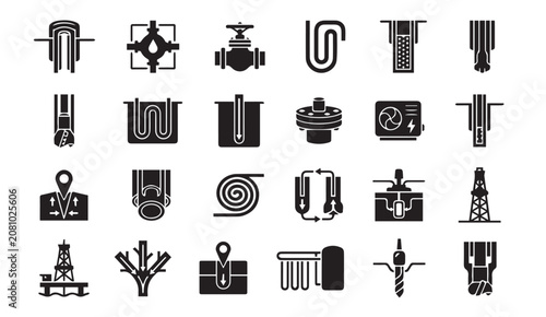 Tableau sur toile Geothermal and pipeline energy infrastructure icons with pipeline, infrastructur