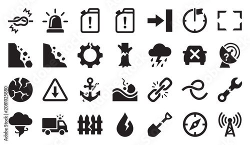 Foto Set of environmental and mechanical breakdown warning icons with breakdown