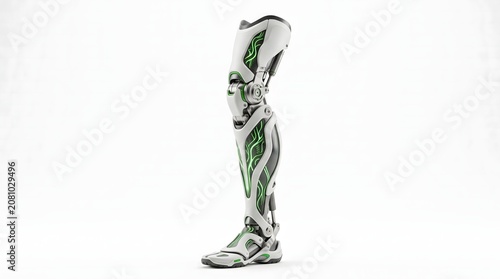 Futuristic Bionic Leg Prosthetic with Green Circuitry Details