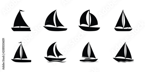 Tableau sur toile Sailboat silhouette vector icon collection for nautical and marine design