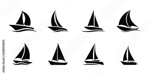 Foto Black sailboat silhouette icon set for nautical design