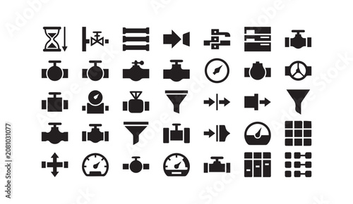 Cuadro en lienzo Collection of industrial valves and pipe system icons with industrial, plumbing