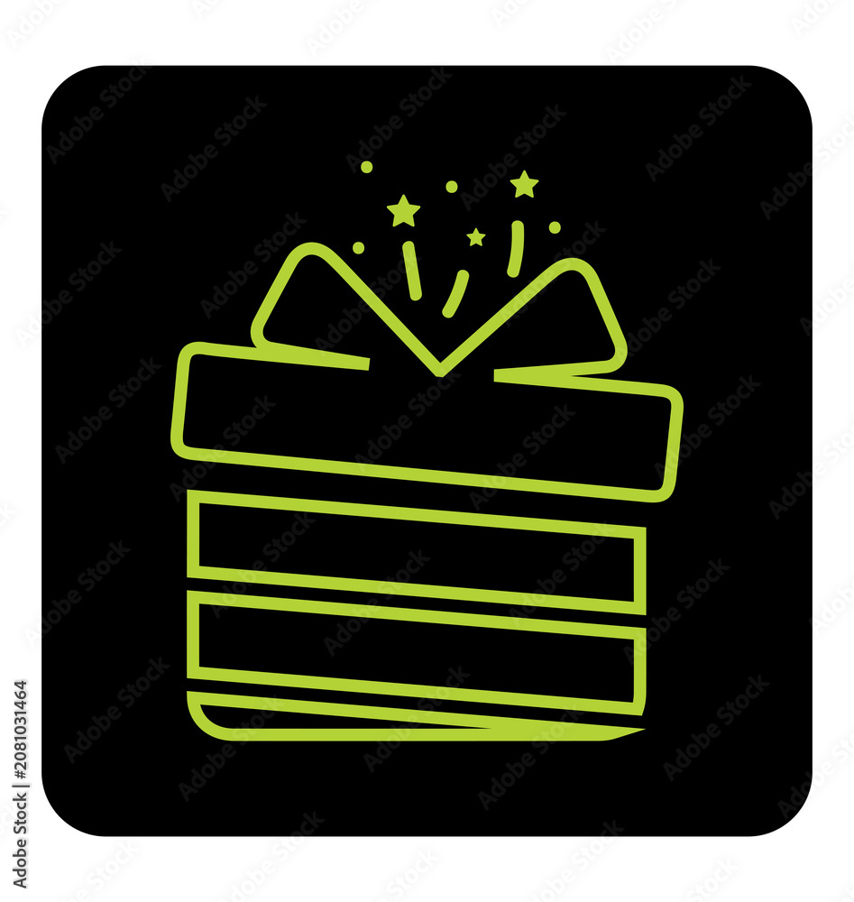 Obraz premium Line art gift box icon, birthday present symbol, celebration surprise vector graphic