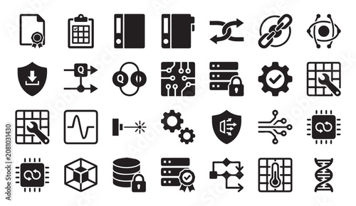 Foto Modern data security and hardware engineering icon set with security, hardware