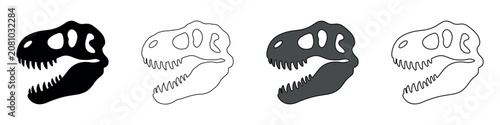 Collection of dinosaur skull icons in black and white and grayscale