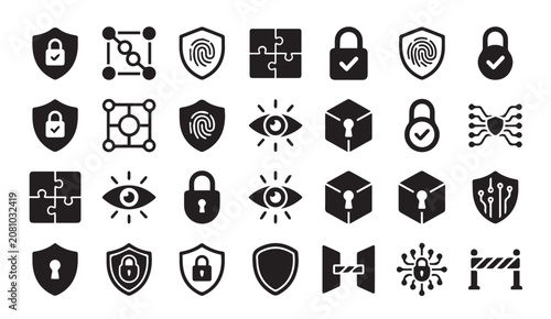Cybersecurity and digital protection network security icon set with cybersecurit
