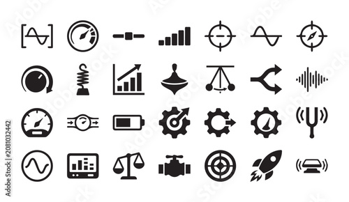 Set of physics and engineering icons for technical interface design