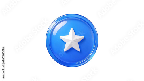 Blue 3D game token with white star icon achievement gamification currency interface celebration rendering as transparent object