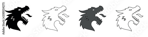Konstfotografi Stylized dragon head icon with open mouth and tongue, in black and white