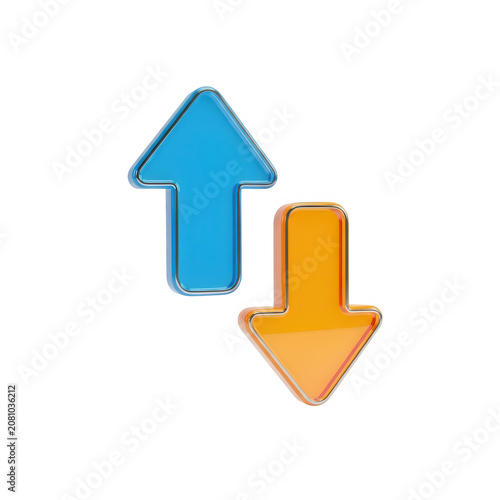 Blue up and orange down arrows icon for navigation isolated on transparent background