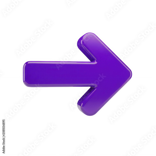 Shiny purple arrow icon pointing to the right isolated on transparent background