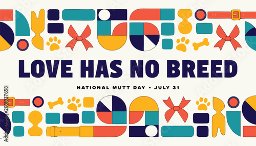 Tableau sur toile Colorful geometric pattern design celebrating national mutt day with bold text