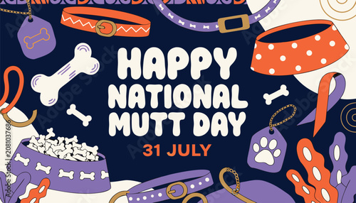 Foto Colorful national mutt day poster featuring dog accessories and bones