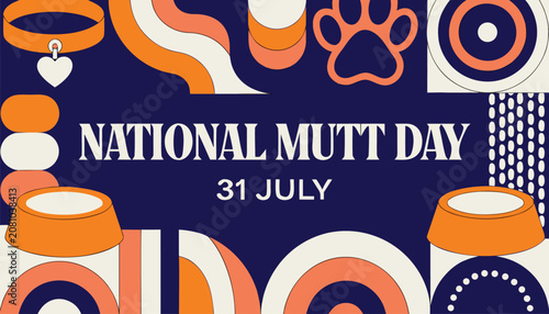 Bild auf Leinwand National mutt day celebration poster with retro abstract geometric shapes