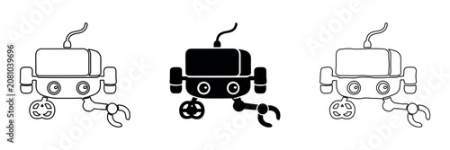 Fotografía Cute robot with claw and wheel, presented in three styles: outline, solid, and o