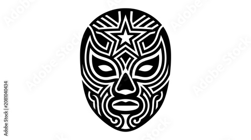 Ornate mexican wrestler mask with geometric tribal patterns