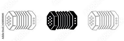 Cuadro en lienzo Set of three concertina musical instrument icons in outline and solid fill style