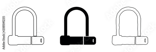 Cuadro en lienzo Set of three U-lock icons in outline, solid black, and distressed outline styles