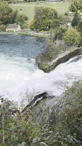 SCHAFFHAUSEN, SWITZERLAND - OCTOBER 11, 2025: View of the Rhine Falls with the powerful Rhine River flowing through the famous natural landmark.