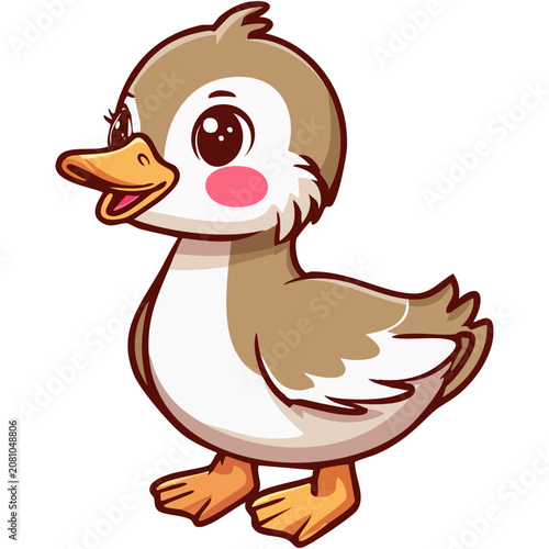 Cute cartoon baby duckling illustration isolated on white background