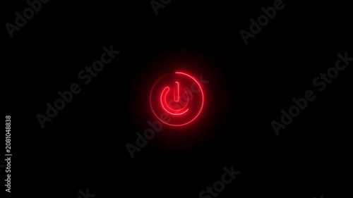 A Vibrant Neon Power Button Symbol Glowing Brightly with a Soft Halo Effect Against a Deep Black Background, Futuristic Technology Interface, Digital Energy Concept, 4K Motion Graphics Animation