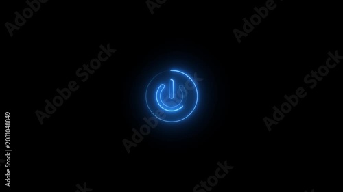 A Vibrant Neon Power Button Symbol Glowing Brightly with a Soft Halo Effect Against a Deep Black Background, Futuristic Technology Interface, Digital Energy Concept, 4K Motion Graphics Animation