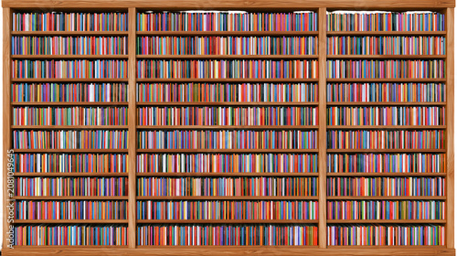 Fotografie Full wooden bookshelf with many colorful books, isolated on transparent backgrou