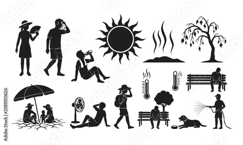 Cuadro en lienzo Extreme city heatwave with blazing sun silhouette vector illustration
