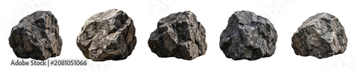 Bild auf Leinwand Isolated Rough Rock Boulder Set: Heavy Grey Granite Stones, Natural Geological M