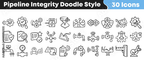 Photos Collection of thirty pipeline integrity icons drawn in doodle style