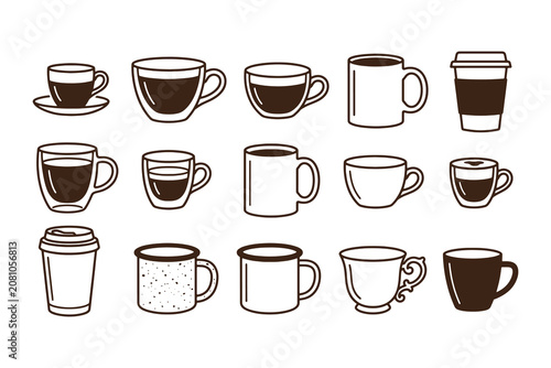 Fotografía Set of coffee cup icons vector illustration of mugs and cups tea and hot beverag