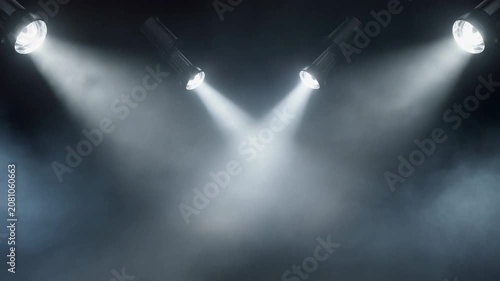 Dramatic Stage Spotlight Beams in Smoky Atmosphere 4K Generative AI