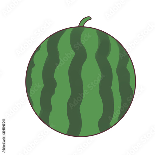 Schilderij op canvas Whole Round Watermelon Green Striped Summer Fruit