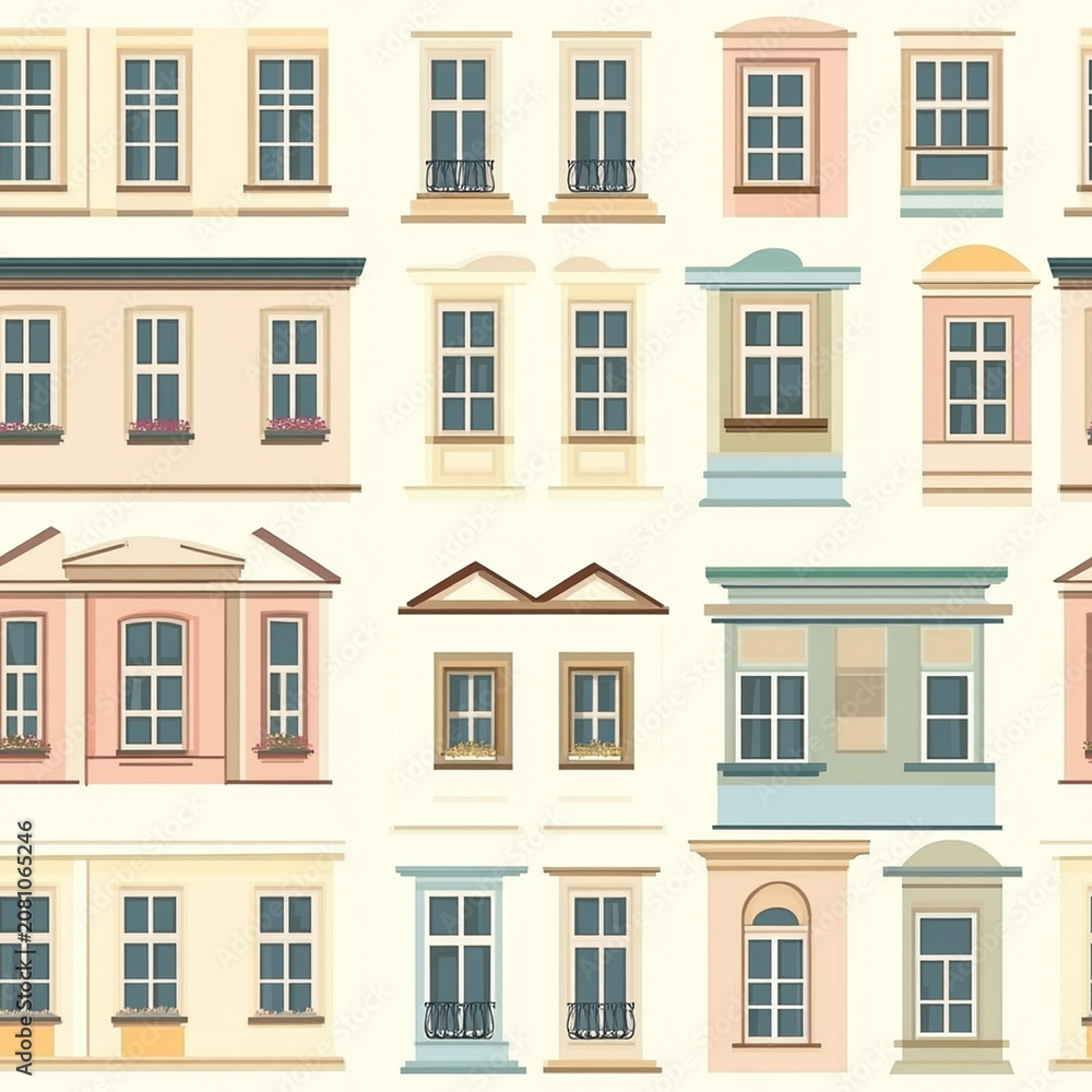 Fototapeta premium Stylized facades: a detailed building pattern