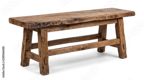 Rustic wooden bench with a weathered brown finish