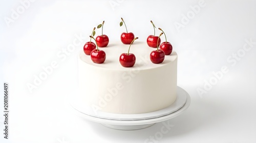 Cream cake with fresh red cherries on top