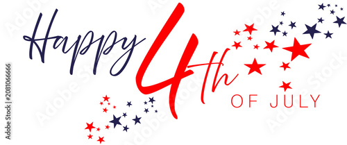 Transparent PNG Image of Happy 4th of July in Red & Blue w/Stars -  Holiday, Summer, July, Social Media Post, Celebration, Publication, Flier, Poster, 