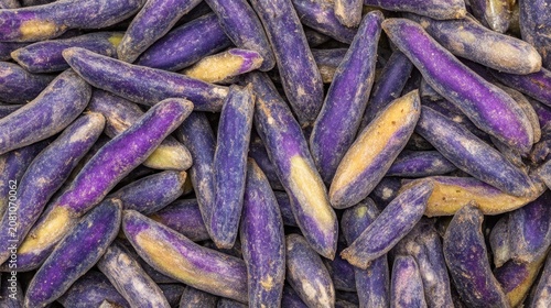 Green Beans and Purple Yam Chunks Coated in Oil Spices