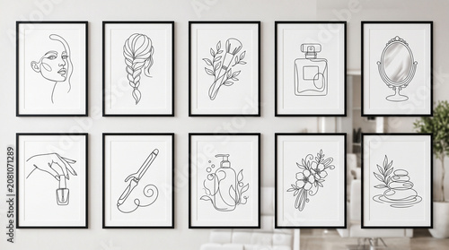 Elegant beauty salon wall art collection with minimalist designs