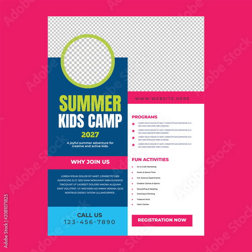 Modern Summer Camp Banner Design for Kids Fun Learning & Outdoor Activities
