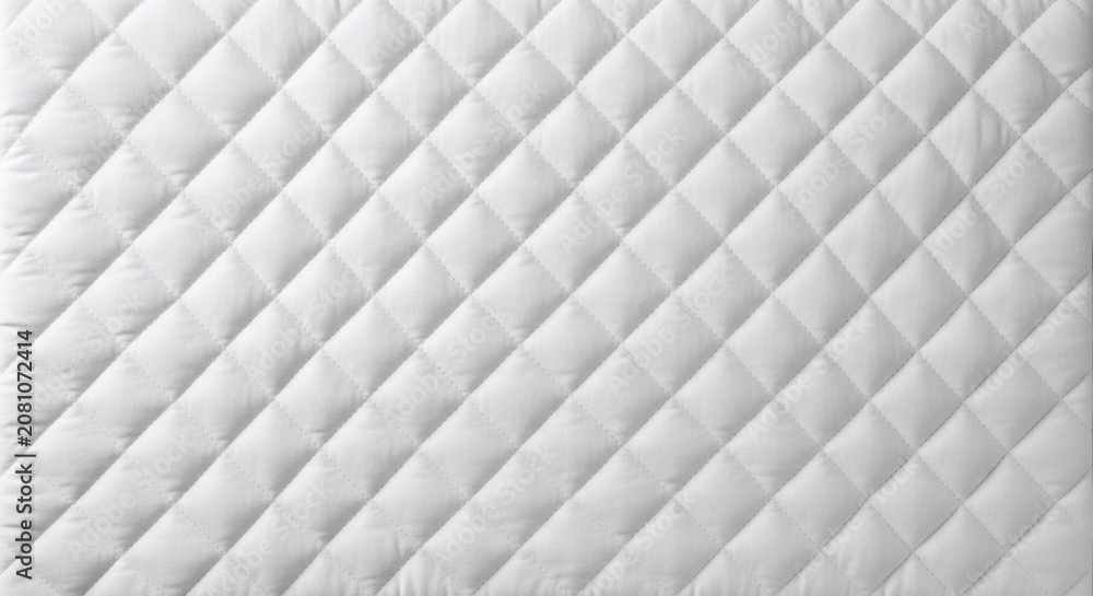 Fototapeta premium Quilted fabric texture featuring a classic white diamond pattern stitched on soft material for background or luxury interior design usage