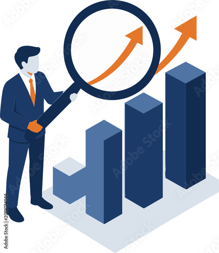 Data Analyst Examining Financial Charts with Magnifying Glass