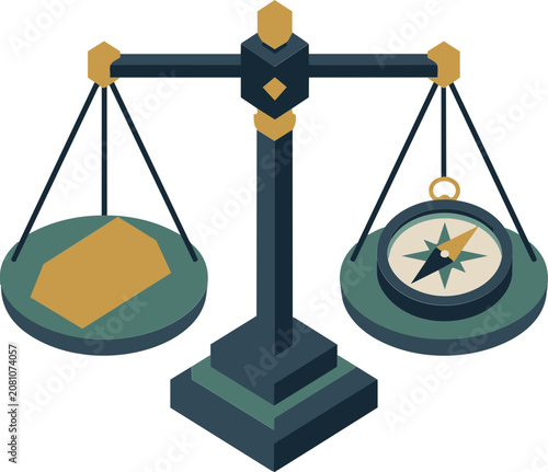 Conceptual Balance Scale of Greed and Rationality Flat Vector Icon Ill